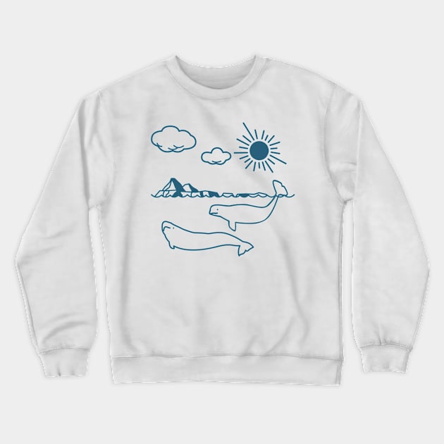 Beluga whale, Whale, Ocean, Sunset, Mammal, Sun Crewneck Sweatshirt by Strohalm